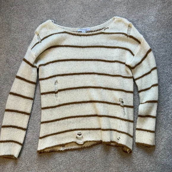 Distressed White & Brown Striped Sweater - Picture 6 of 8